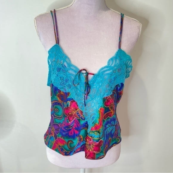 Victorias Secret Vintage Gold Label Floral Satin Night Top 🌺 - Picture 1 of 4